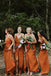 Burnt Orange Spaghetti Straps Side Slit Cheap Long Bridesmaid Dresses , BGB0011
