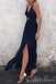 Sexy Navy Blue Chiffon A-line Cheap Long Bridesmaid Dresses , simple prom dresses, BGB0020