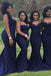 Simple Navy Blue Mermaid Spaghetti Straps Cheap Long Custom Bridesmaid Dresses , BGB0056