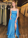 Simple Blue Satin Spaghetti Straps Long Evening Prom Dresses, Custom A-line Prom Dresses, BGS0276