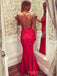 Red Tulle Appliques Spaghetti Straps Long Evening Prom Dresses, Mermaid Prom Dresses, BGS0290
