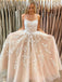 Spaghetti Straps Champagne Tulle Appliques Long Evening Prom Dresses, A-line Prom Dress, BGS0291
