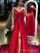 Spaghetti Straps Red Satin V-neck Long Evening Prom Dresses, A-line Custom Prom Dress, BGS0309