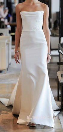 Ivory Satin Strapless Mermaid Long Evening Prom Dresses, Simple Wedding Dress, BGS0336
