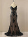 V-neck Black Mermaid Long Evening Prom Dresses, BGS0397