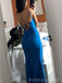 Royal Blue V-neck Long Prom Dresses, Spaghetti Straps Mermaid prom dress, BGS0462