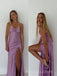 Spaghetti Straps Lilac Satin Mermaid Long Prom Dresses, BGS0501
