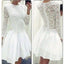 Cheap White Long Sleeves Short Lace Homecoming Dresses, BG51418