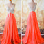 Coral A Line V Neck Side Split Shinning Long Prom Dresses, BG51090 - Bubble Gown
