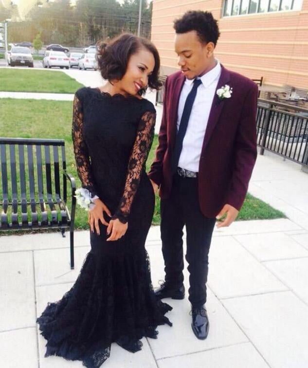 Mermaid Black Lace Long Sleeve Sexy Long Evening Prom Dress, BG51026