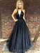 Black Deep V Neck Sexy Simple Cheap Long Party Prom Dresses, BG51564