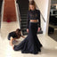 Two Pieces Black Mermaid Long Sleeve High Neck Long Prom Dress, BG51033