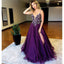 Purple V Necl Beaded Top Evening Ball Gown Long Prom Dresses, BG51526