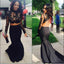 Two Pieces Long Sleeve Black Lace Backless Mermaid Sexy Long Prom Dress, BG51023