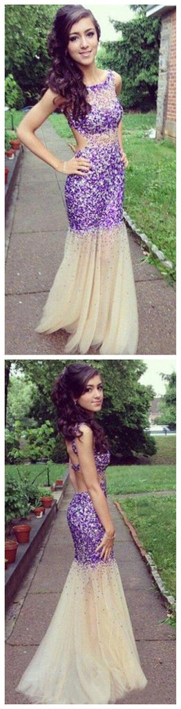 Long Sparkle Backless Mermaid Evening Prom Dresses, BG51112