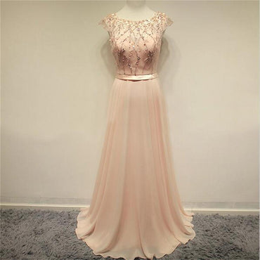 Charming Blush Pink Cap Sleeves Cheap Evening Long Prom Dress, BG51014 - Bubble Gown