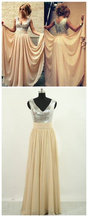 Cheap V-Neck Long Chiffon Charming Prom Dresses, BG51085 - Bubble Gown