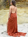 Simple One Shoulder Burnt Orange Satin Long Evening Prom Dresses, Custom High Slit Prom Dresses, BGS0032