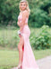 Two Pieces Pink Satin Side Slit Long Evening Prom Dresses, Custom Mermaid Prom Dress, BGS0066