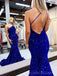 Royal Blue Sequins Mermaid One Shoulder Long Evening Prom Dresses, Custom Prom Dress, BGS0084