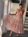 A-line Pink Tulle Long Evening Prom Dresses, Custom Spaghetti Straps Prom Dress, BGS0142
