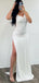 Sheath White Spaghetti Straps Long Evening Prom Dresses, Custom High Slit Prom Dress, BGS0230