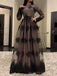 A-line Long Sleeves Black Tulle Appliques Long Evening Prom Dresses, Custom Prom Dress, BGS0135