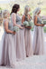 Sexy Deep V-neck Dusty Tulle Beaded Long A-line Bridesmaid Dresses , BN1026