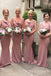 Spaghetti Straps Dusty Pink Satin Cowl Neck Long Mermaid Bridesmaid Dresses , BN1073