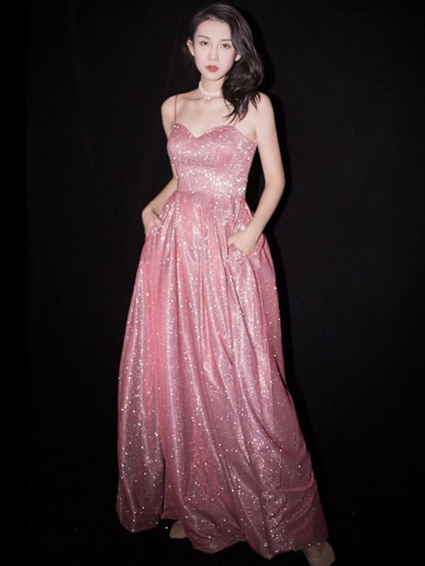 Sparkle  Spaghetti Strap Evening A-Line Long Prom Dresses, MR7007