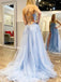 Cheap A-Line Backless Lace Tulle Long Evening Prom Dresses, MR7036