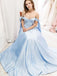 Off Shoulder A-Line Blue Long Evening Prom Dresses, MR7071