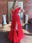 Off Shoulder Deep V Neck Red Chiffon Cheap Long Evening Prom Dresses, MR7119