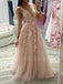 Deep V Neck Beaded See Through Lace Long Evening Prom Dresses, MR7142