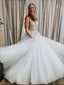 V neck Tulle wathet blue  Lace A-line Long Evening Prom Dresses, Cheap Prom Dress, MR7217