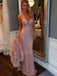 Pink  Mermaid V Neck Long Evening Prom Dresses, Custom Prom Dresses, MR7242
