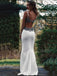 Deep V Neck White Satin Mermaid Backless Long Evening Prom Dresses, Cheap Custom Backless Prom Dresses, MR7269