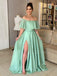 Off Shoulder Blue Chiffon Cheap Long Evening Prom Dresses, MR7312