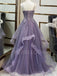 A-line Dusty Purple Tulle Appliques Long Evening Prom Dresses, Cheap Custom V Neck Prom Dress, MR7403