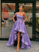 One Shoulder A-Line Purple Satin High Low Long Backless Evening Prom Dresses, Cheap Custom prom dresses, MR7501