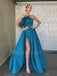 A-line Satin Side Slit Long Strapless Evening Prom Dresses, Cheap Custom Prom Dresses, MR7515