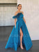 A-line Satin Side Slit Long Strapless Evening Prom Dresses, Cheap Custom Prom Dresses, MR7515