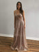 V-neck A-line Sequin Long Evening Prom Dresses, Cheap Custom Prom Dress, MR7621