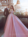 Off Shoulder Pink Satin Ball Gown Appliques Long Evening Prom Dresses, Cheap Custom Prom Dresses, MR7722