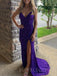Mermaid Purple Sequin Spaghetti Straps Long Evening Prom Dresses, Cheap Custom Prom Dresses, MR7796