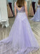 Lilac Tulle Deep V-neck Beaded Long Evening Prom Dresses, Cheap Custom Prom Dress, MR7817