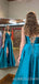 A-line Blue Satin Spaghetti Straps Simple Long Evening Prom Dresses, Cheap Custom prom dresses, MR8001