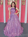 A-line Purple Sequin Sparkly Long Halter Evening Prom Dresses, MR8004
