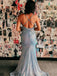 Blue Sequin Sparkly Mermaid Spaghetti Straps Long Evening Prom Dresses, MR8005