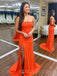 Orange Mermaid Staspless Beaded Long Evening Prom Dresses, Cheap Custom Prom Dresses, MR8006